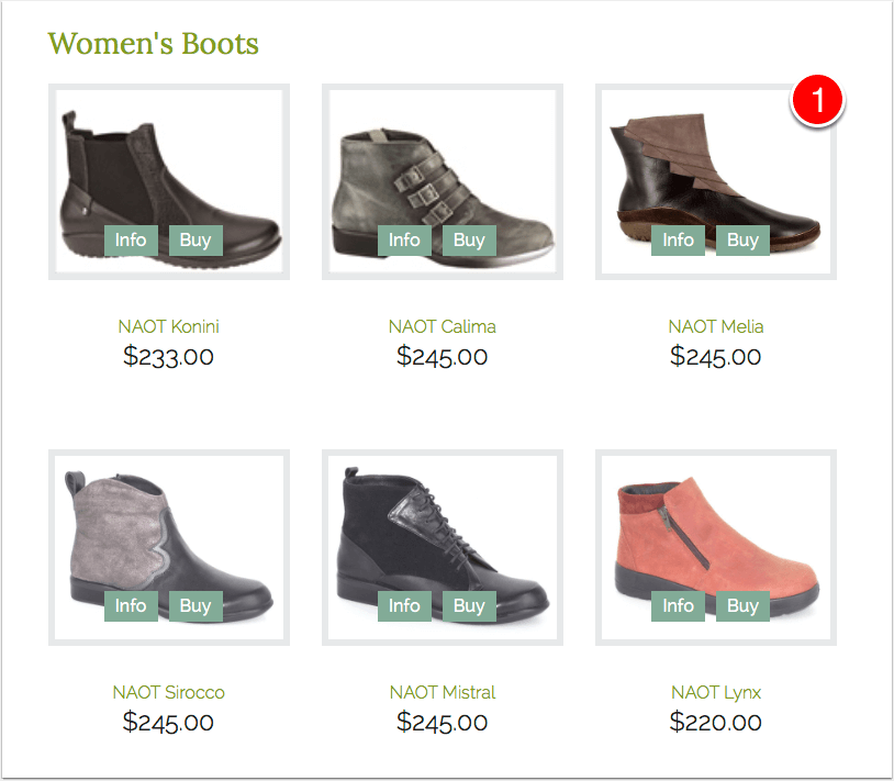 Image of select the type of boot you are interested in for how to purchase Shoes at Naot of Canberra